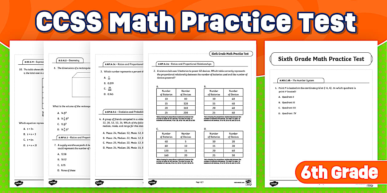 Sixth Grade Math Practice Test | CCSS Test Prep
