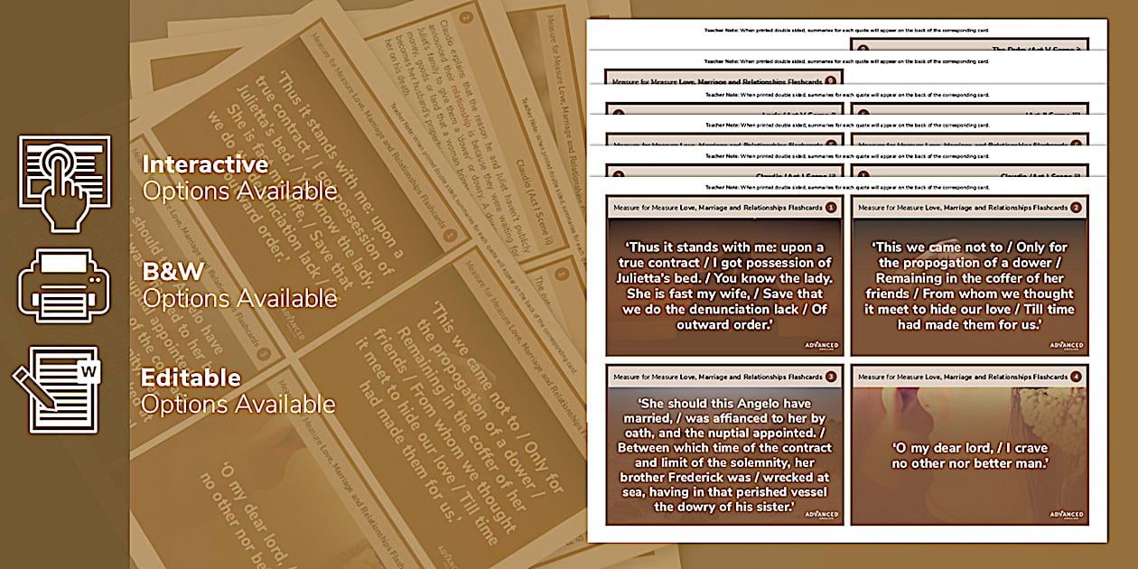 Measure for Measure: Love, Marriage and Relationship Flashcards