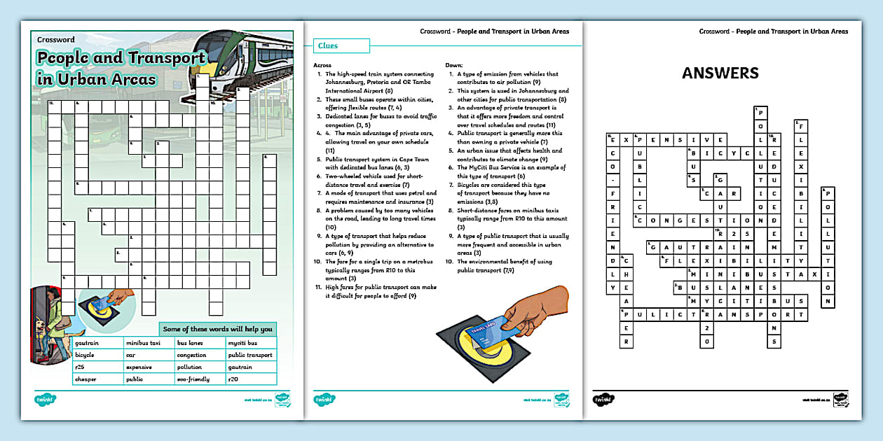People and Transport in Urban Areas Crossword Puzzle