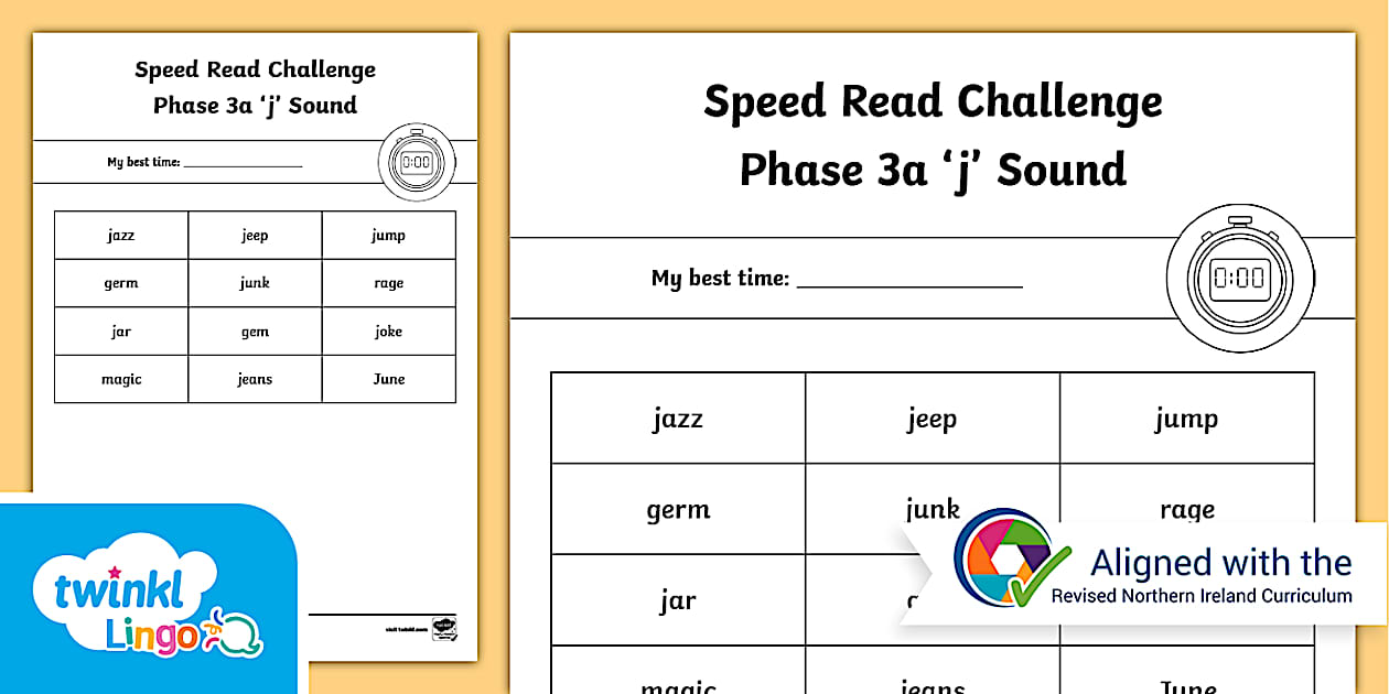 NI Linguistic Phonics Phase 3a 'j' Sound Speed Read Challenge