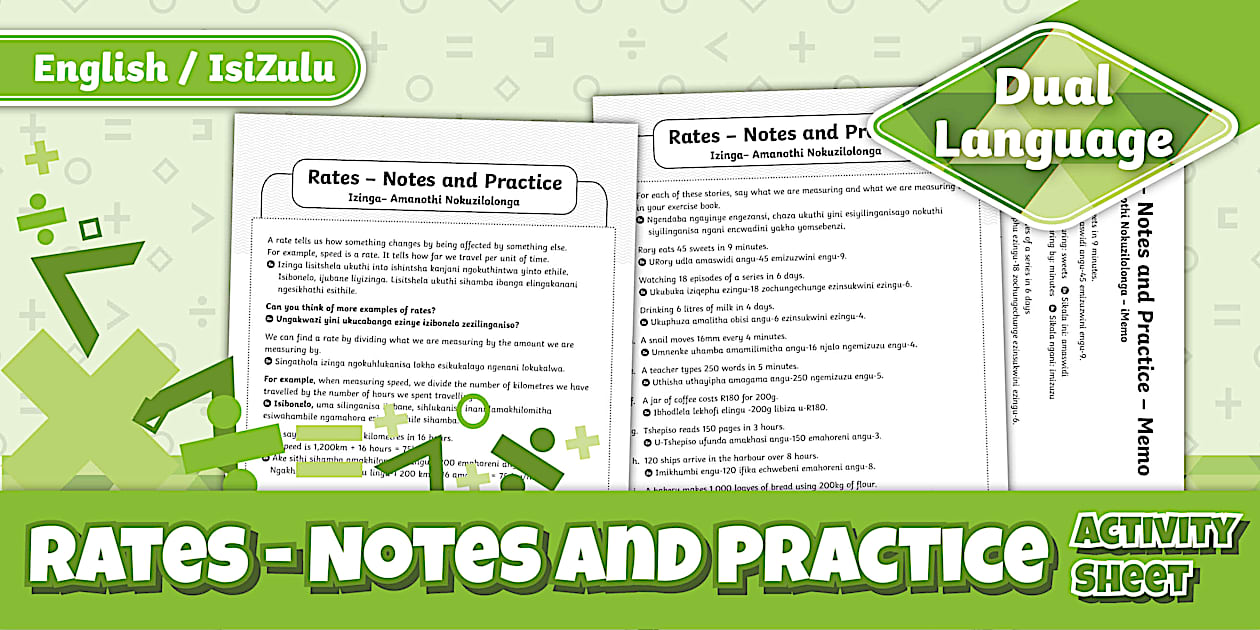 Rates – Notes and Practice Activity Sheet