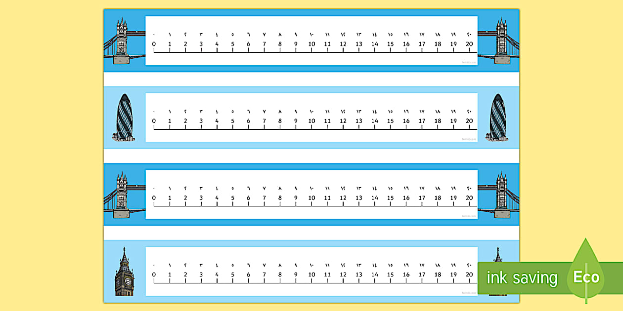 Arabic Number Line Math Bridges and Buildings Themed Numbers to 20 Number Line Arabic/English