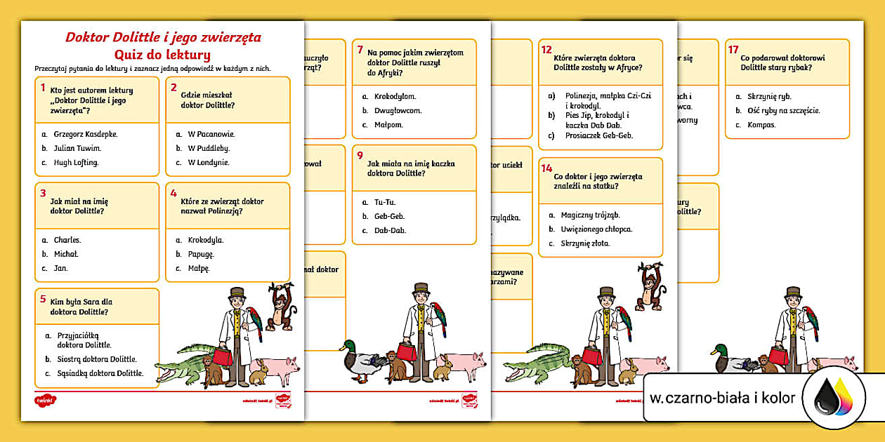 Doktor Dolittle | Quiz znajomości lektury | Lektura