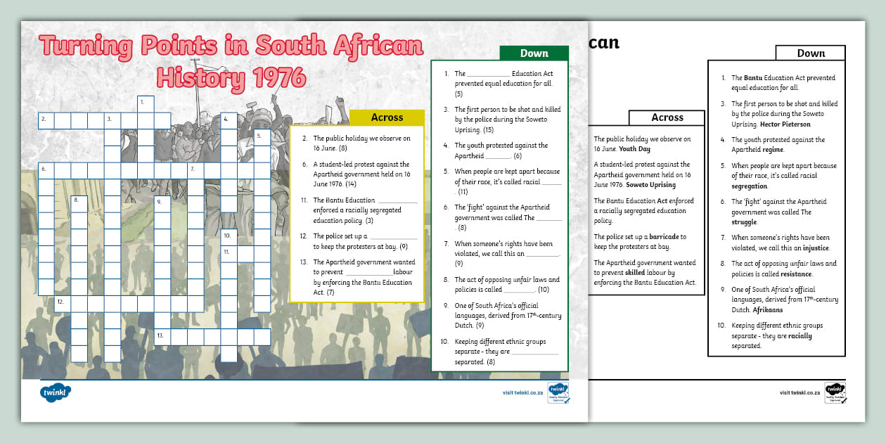 Turning Points in South Africa 1976: Crossword Puzzle