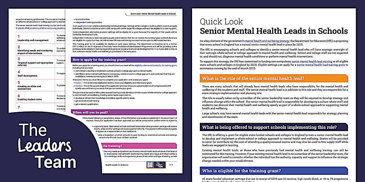 Quick Look: Senior Mental Health Lead in Schools - Twinkl
