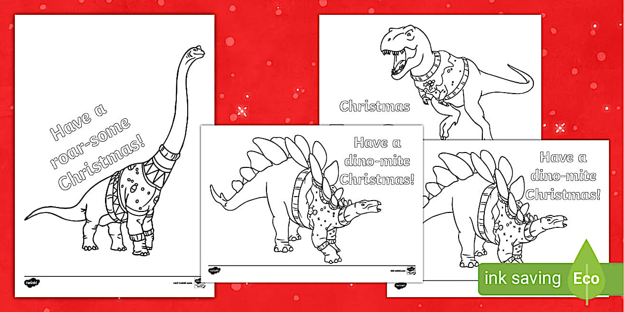 Christmas-Themed Dinosaur Colouring Posters - Twinkl