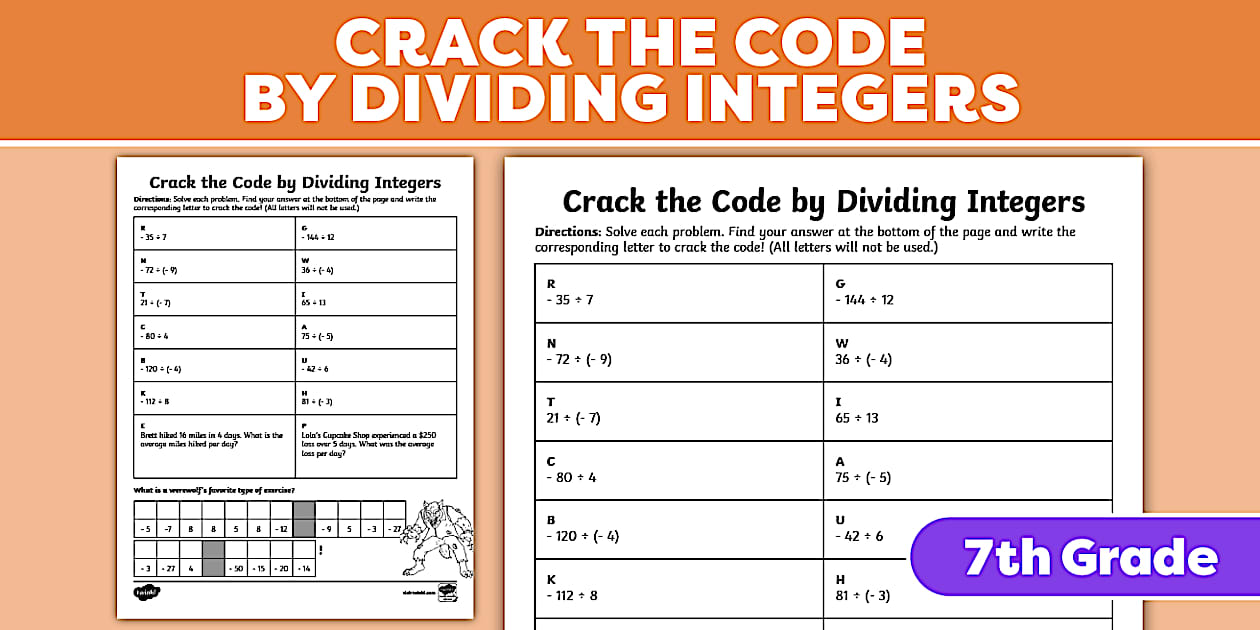 Seventh Grade Maththe Code by Dividing Integers