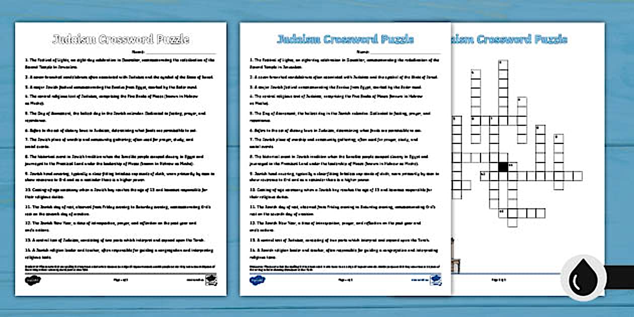 Judaism Crossword Worksheet