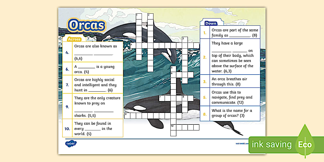 Orcas Crossword Activity Twinkl KS2 (teacher made)