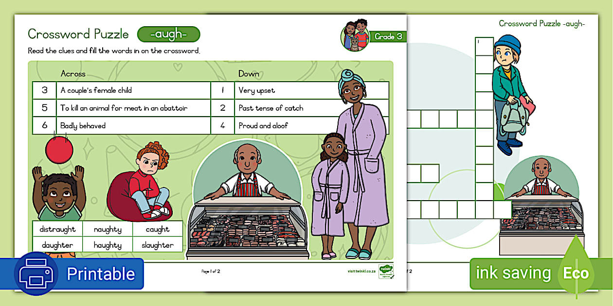 Grade 3 Phonics Crossword Puzzle augh (teacher made)