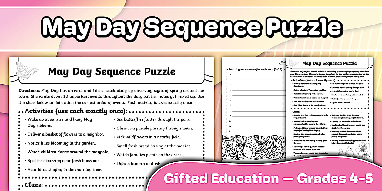 May Day Sequence Puzzle for Gifted Education