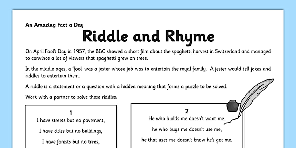 Rhyming Riddles Worksheet (teacher made) - Twinkl