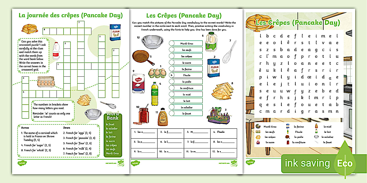 👉 French Pancakes Crossword Clue Activity for French Learning