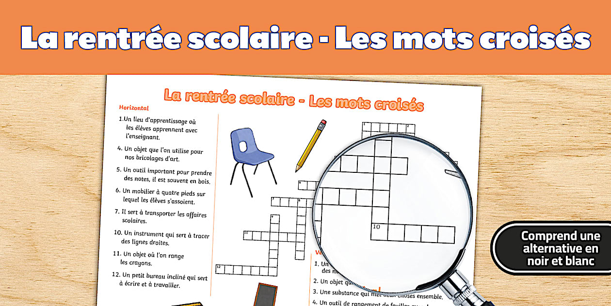 Back to school Crossword Grades 4 to 7
