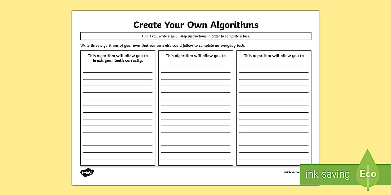 Create Your Own Algorithms Worksheet / Worksheet - CfE Digital Learning ...