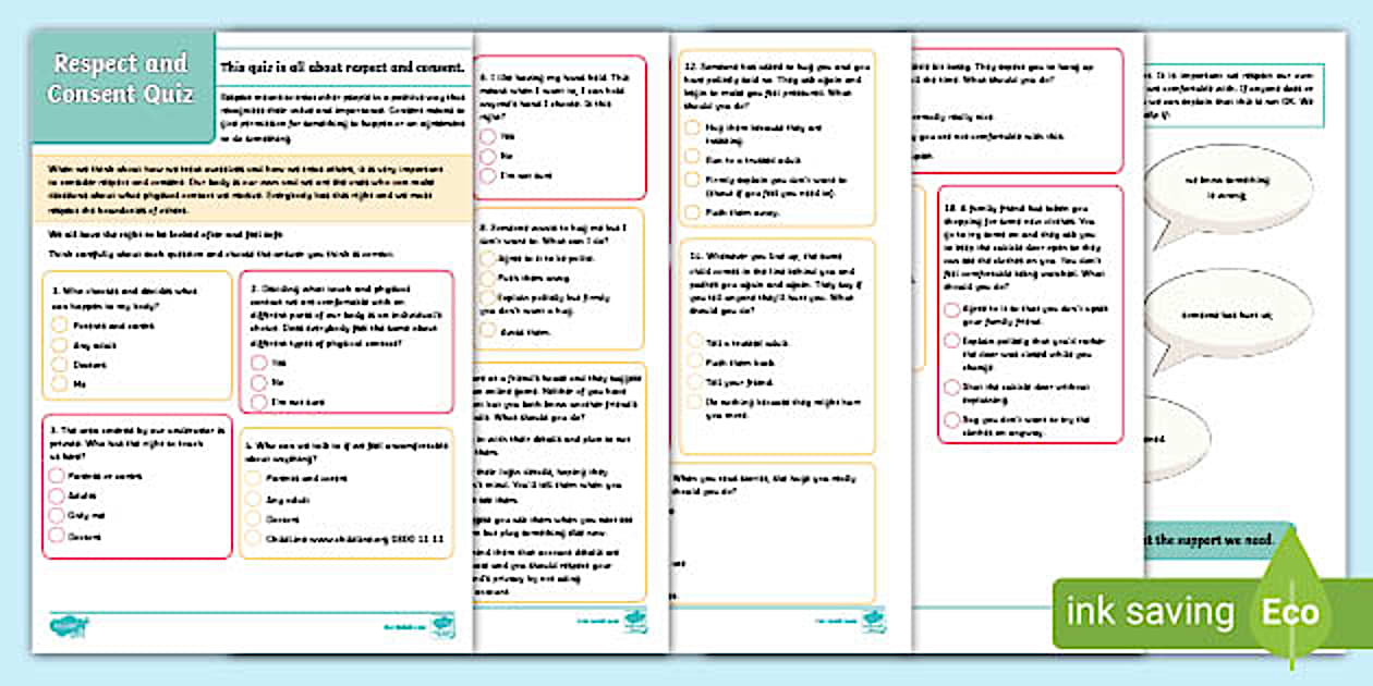 Respect and Consent LKS2 Consent Quiz Activity Sheet RSE