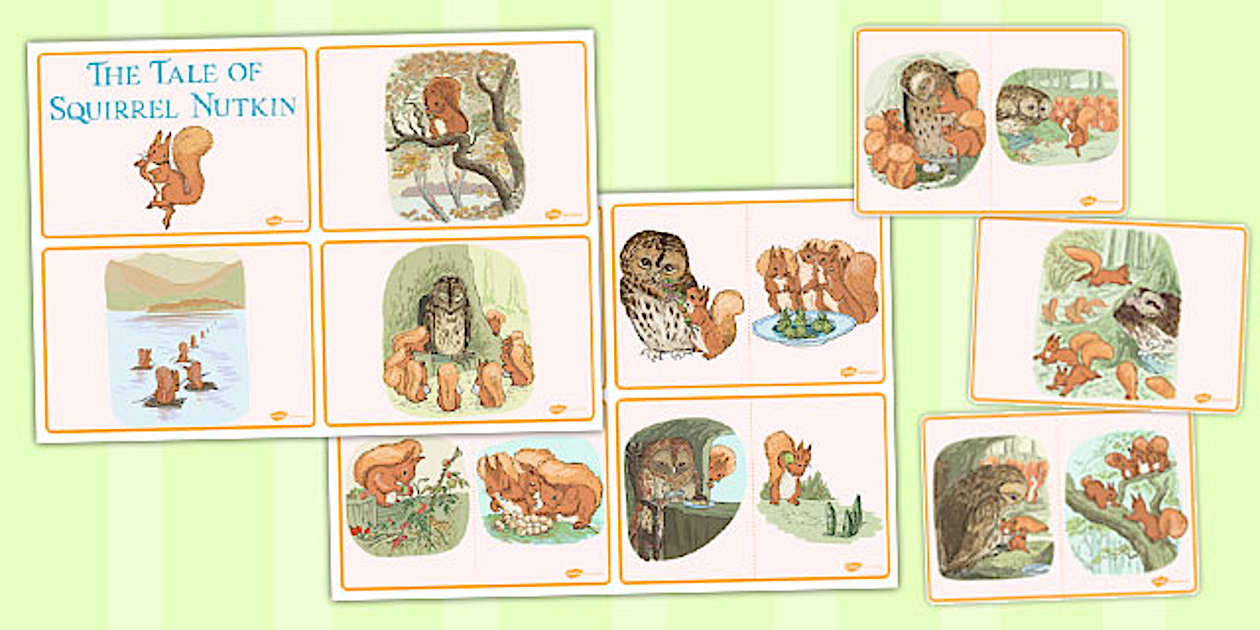 Black and White The Tale of Squirrel Nutkin Story Sequencing Cards (Beatrix