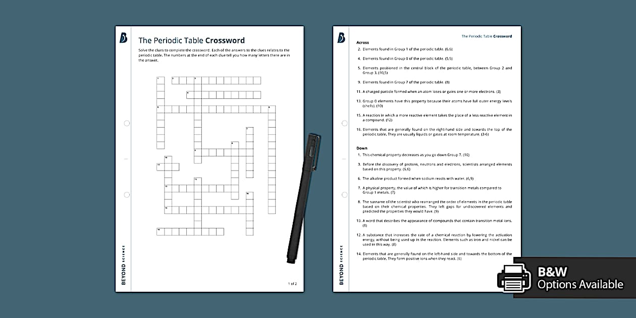 The Periodic Table Crossword (Separate) (teacher made)