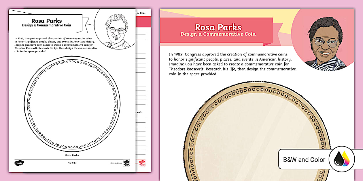 Rosa Parks Design a Commemorative Coin Worksheet for 6th-8th