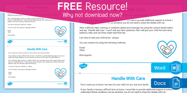 FREE Editable Handle With Care Teacher Note Twinkl