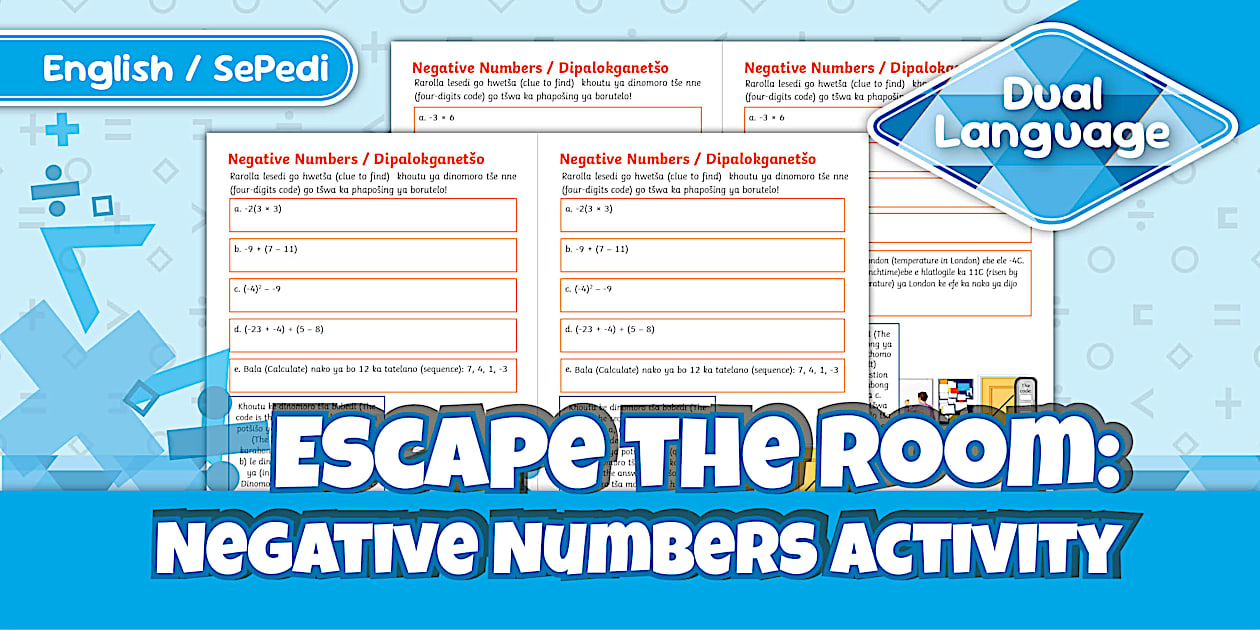 Grade 7 Escape the Room: Negative Numbers Activity - Sepedi