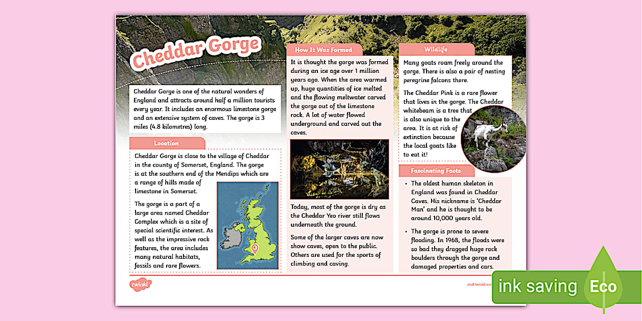 England Fact File Examples Cheddar Gorge Fact File - KS2 - England - Geography - Twinkl