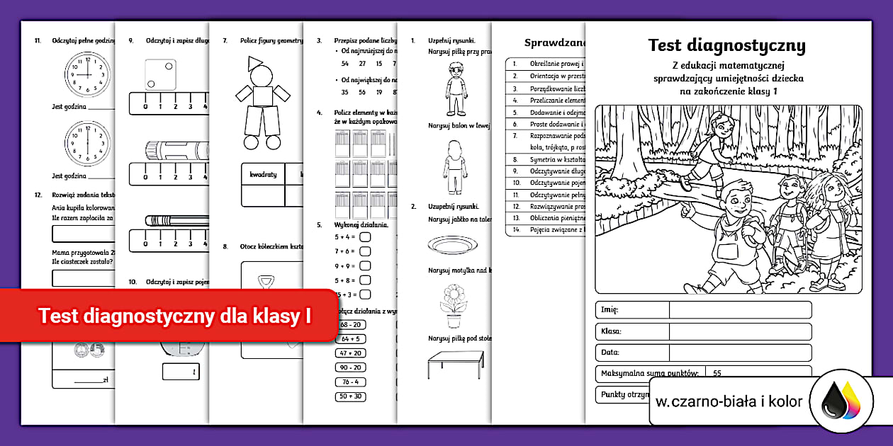 Test diagnostyczny końcoworoczny | Klasa 1 | Edukacja matematyczna