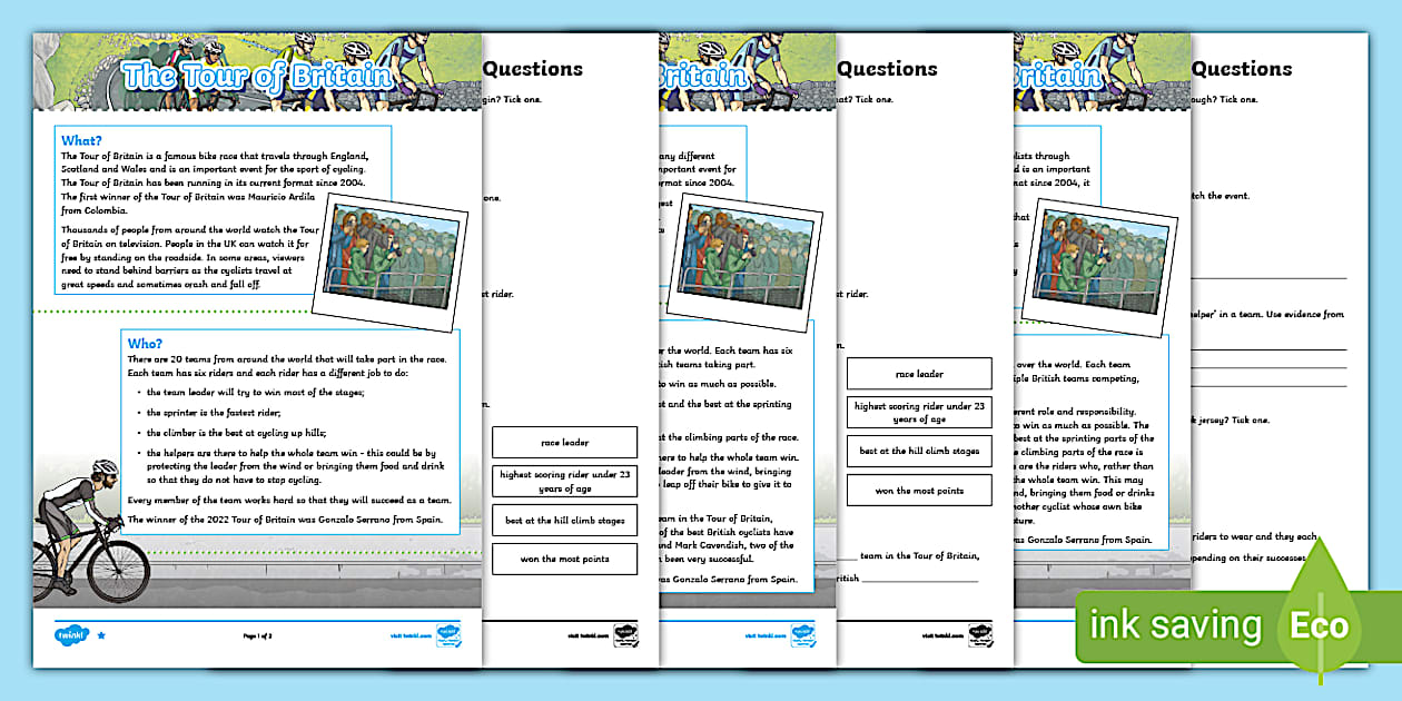 Tour Of Britain By Bike Reading Comprehension - English