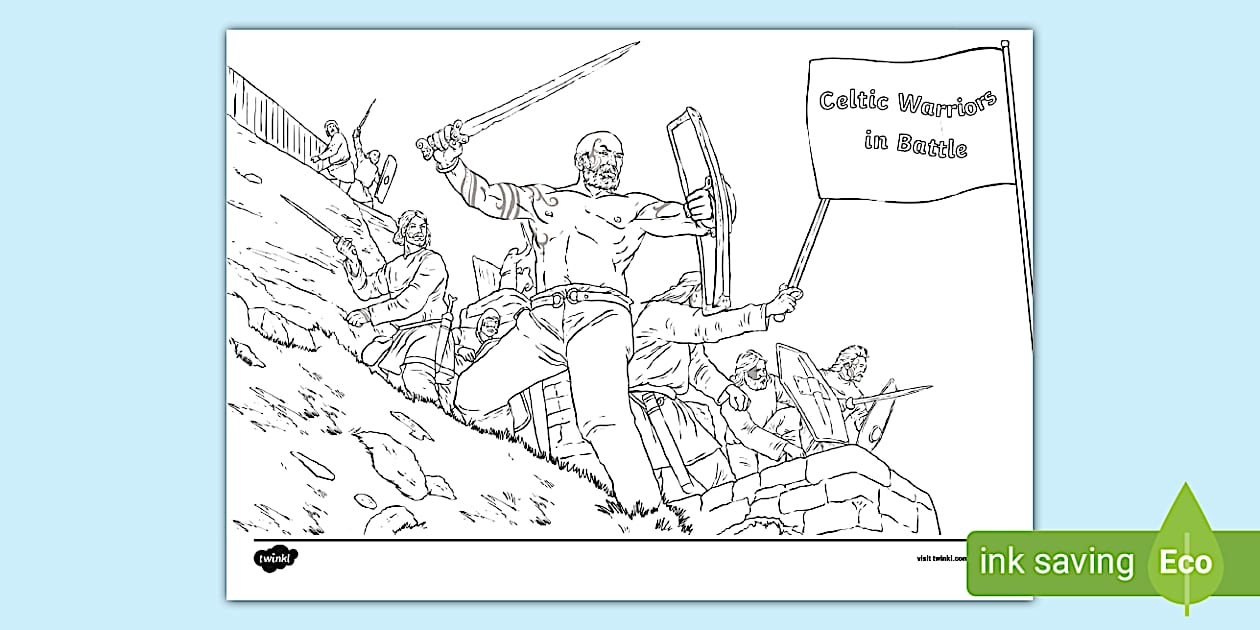 Celtic Warriors in Battle Colouring Page - KS2 - History