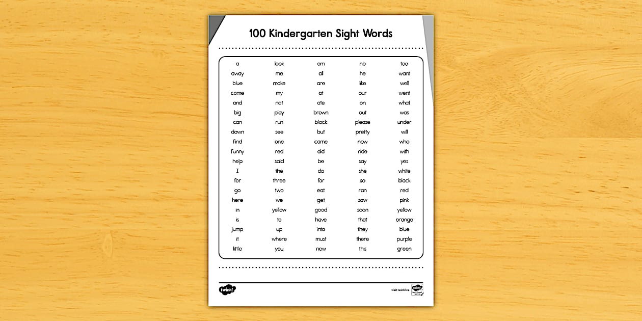 100 Kindergarten Sight Words I Twinkl Canada (teacher made)