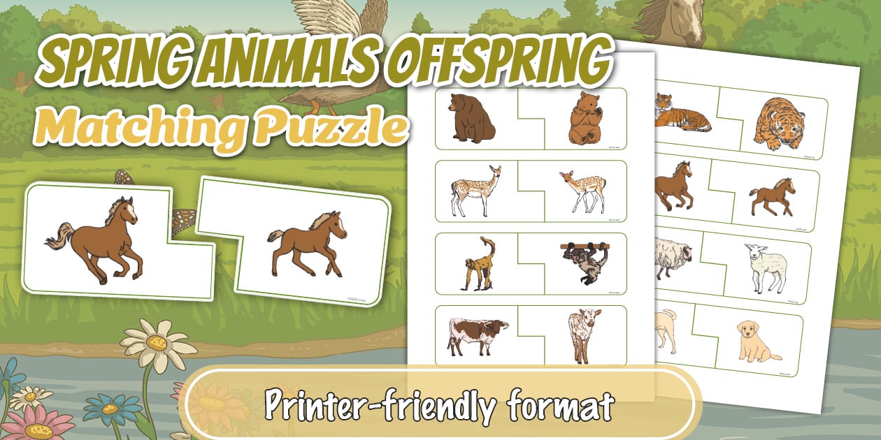 Spring Animals Offspring Matching Puzzle