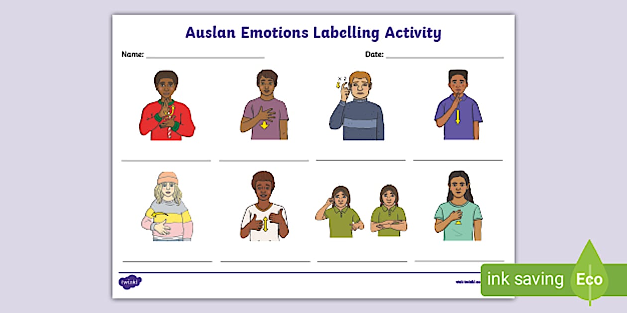 Auslan Emotions Labelling Activity (teacher made) - Twinkl