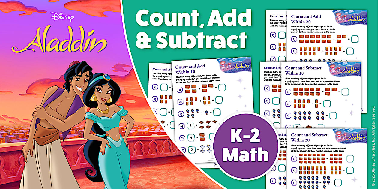 Aladdin: Count Add and Subtract Within 10 and 20 Worksheets