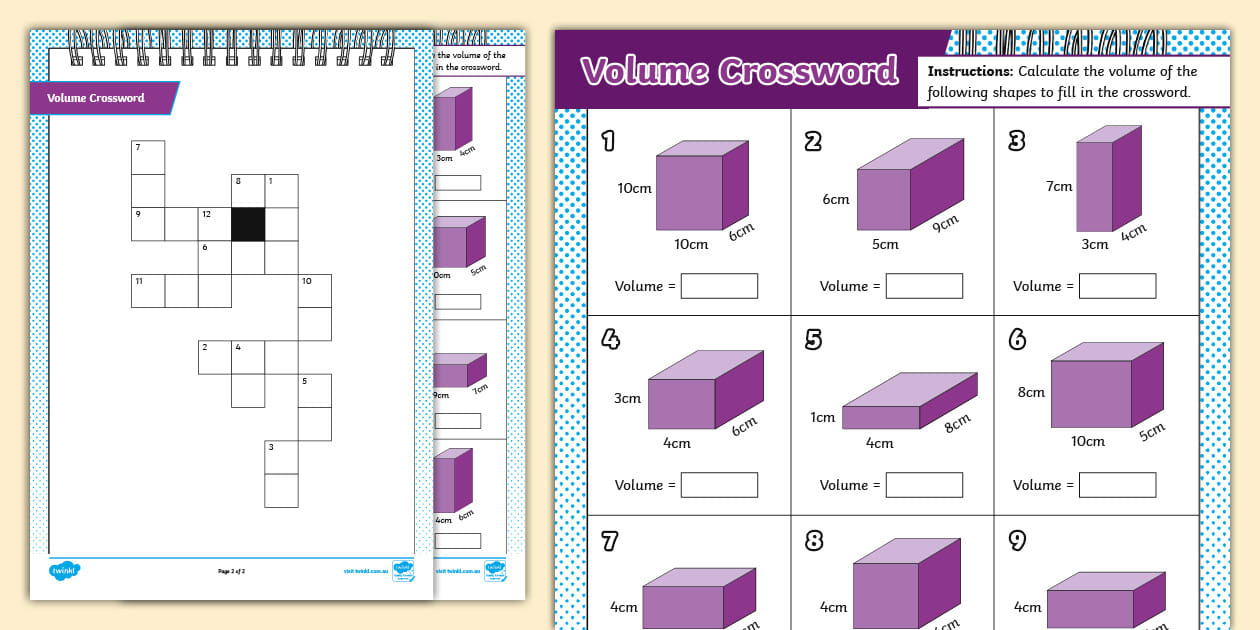 Volume Crossword (Teacher Made) Twinkl