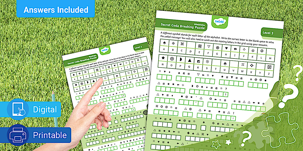 Wimbledon Themed Fun Secret Code Breaking Puzzle - L3 - Kids