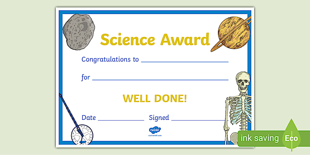 Science Award Certificate Twinkl