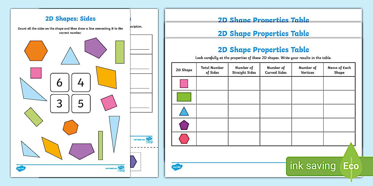 Properties of 2D Shapes Worksheets Primary Resources