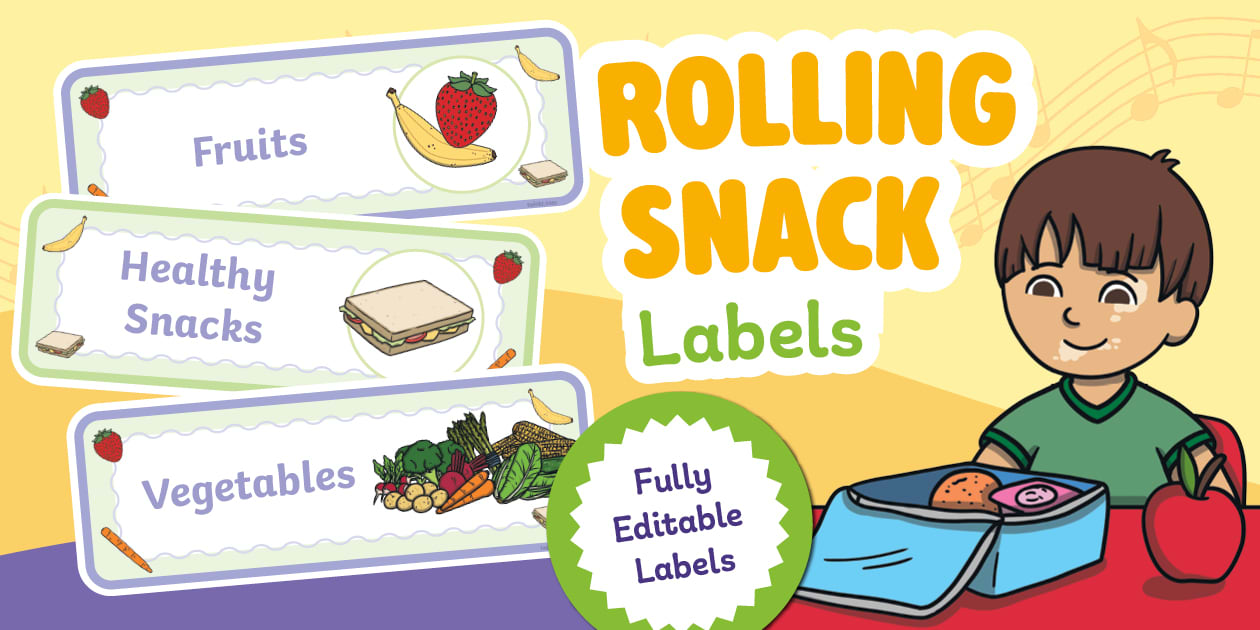 Snack Labels Printable Rolling Snack Labels - Editable