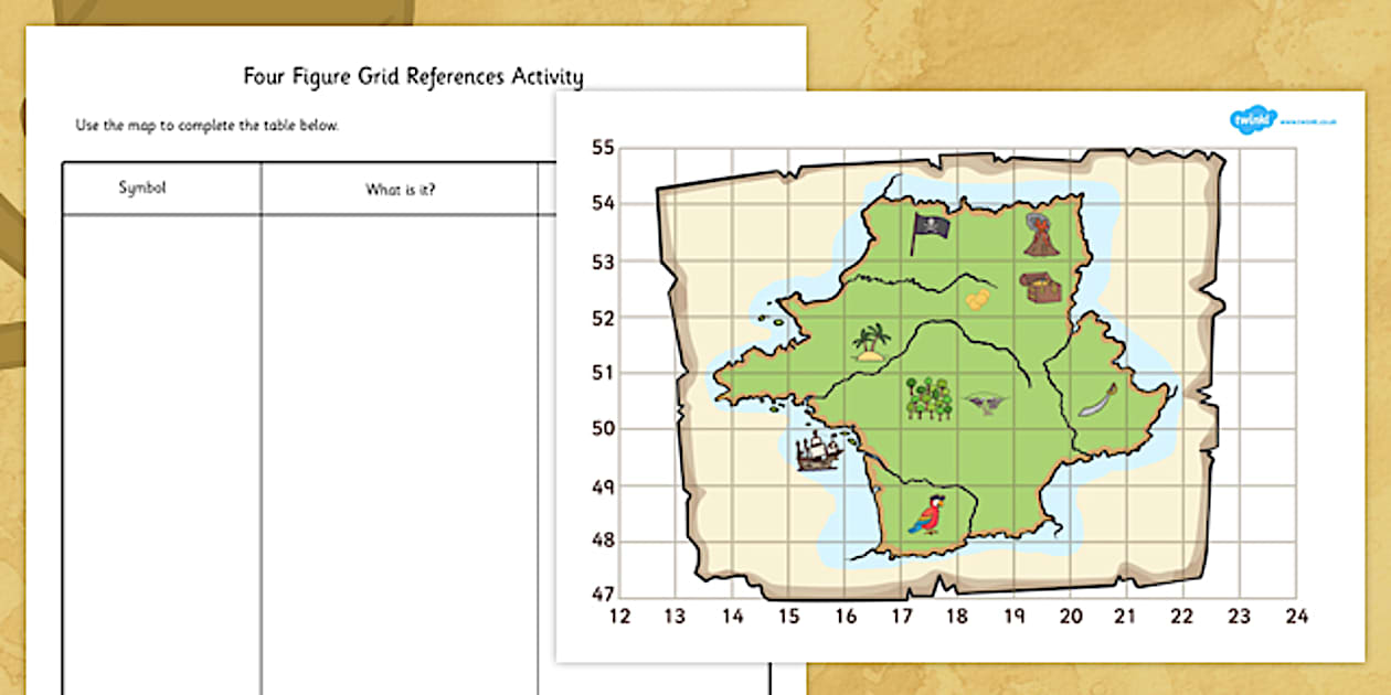 Editable Pirate Treasure Four Figure Grid Map - Twinkl