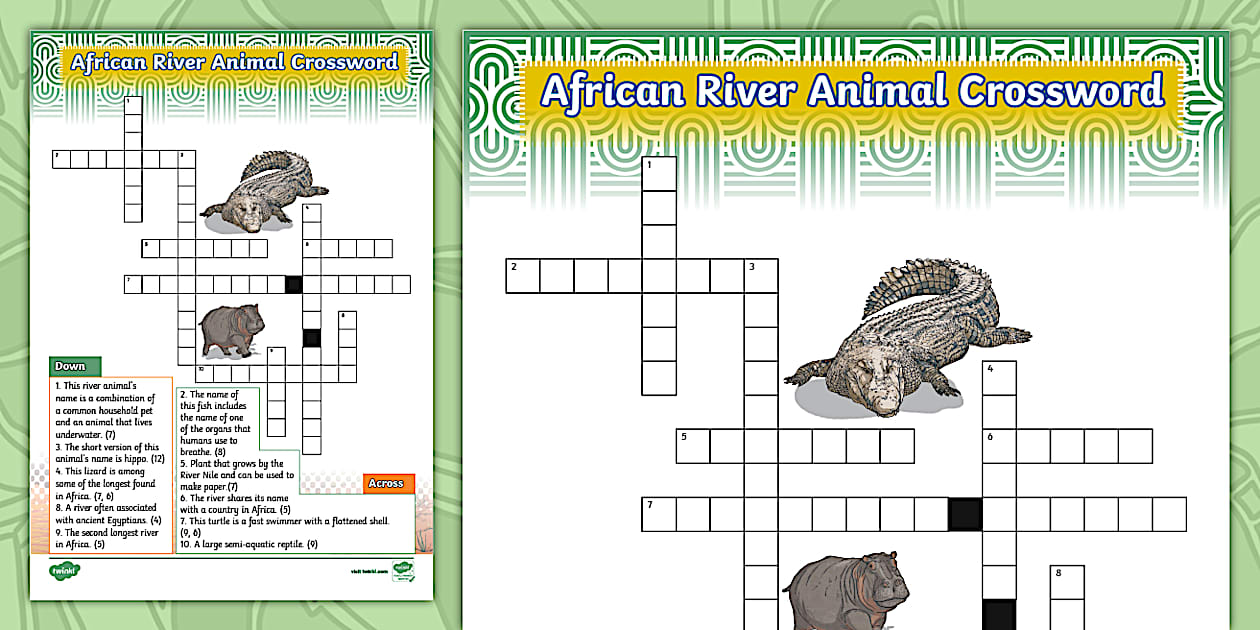 African River Animal Crossword (teacher made) Twinkl