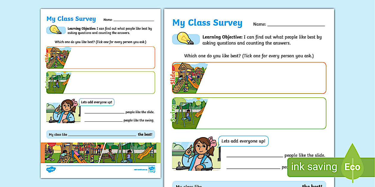 TAS My Class Survey Slide or Swings Worksheet (teacher made)