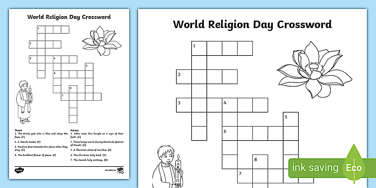 World Religion Day Crossword KS1 (Hecho por educadores)