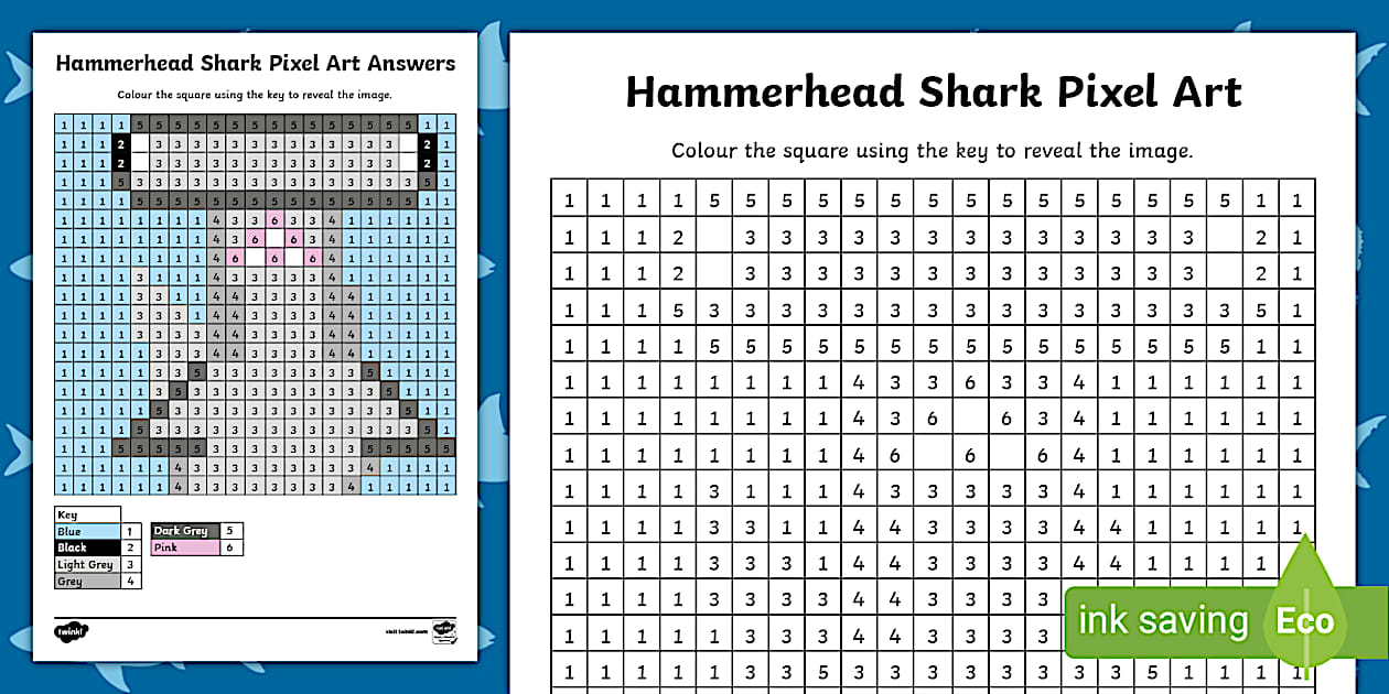 Hammerhead Shark Pixel Art template - Twinkl