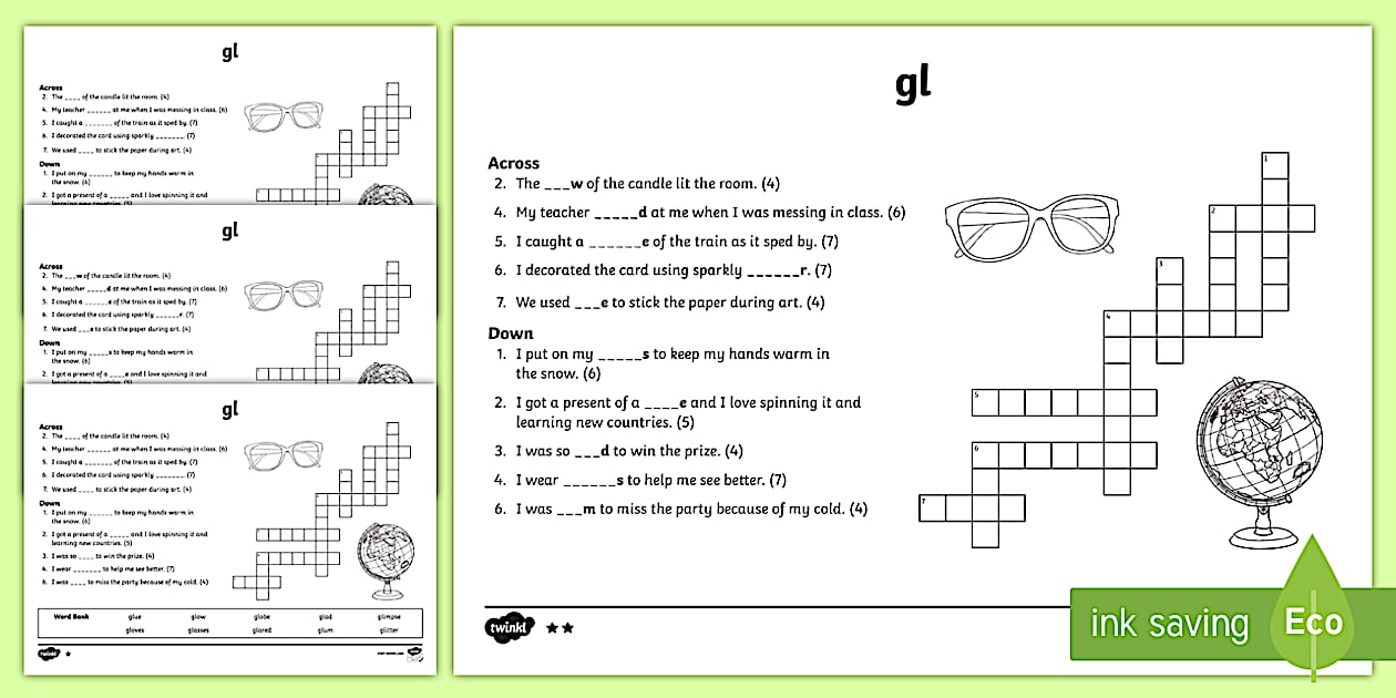 #39 gl #39 Consonant Blend Differentiated Crossword Twinkl