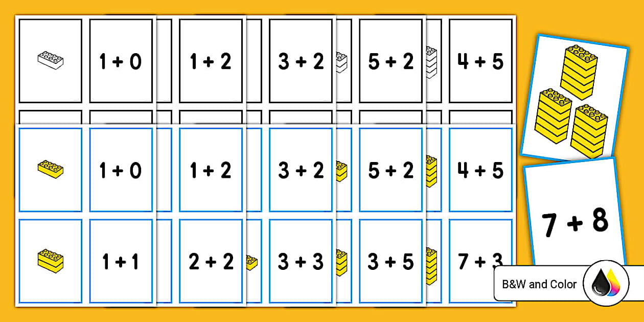 Building Bricks Addition to 20 Matching Cards