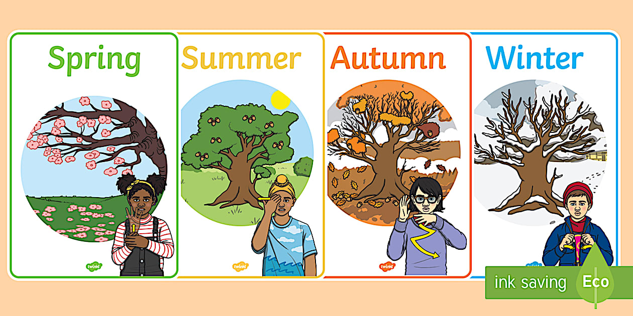 Four seasons display posters with british sign language