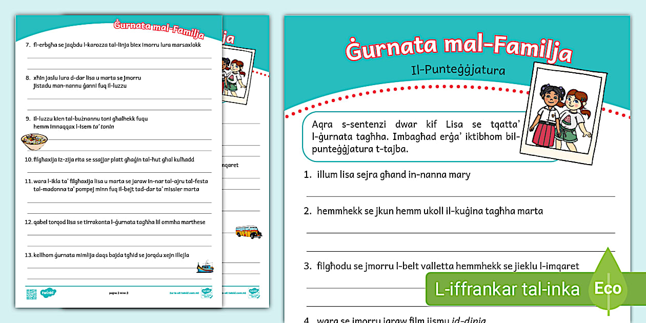 Karta tat-Taħriġ: Ġurnata mal-Familja: Il-Punteġġjatura