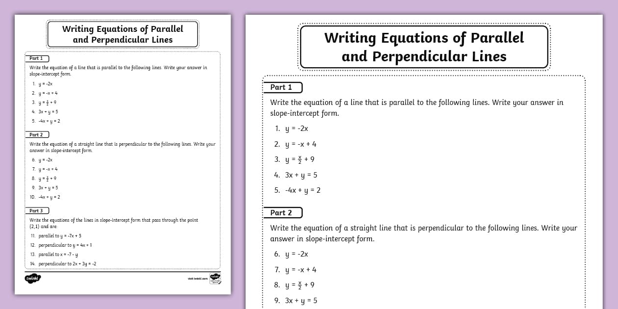 8th Gr Writing Equations of Parallel and Perpendicular Lines