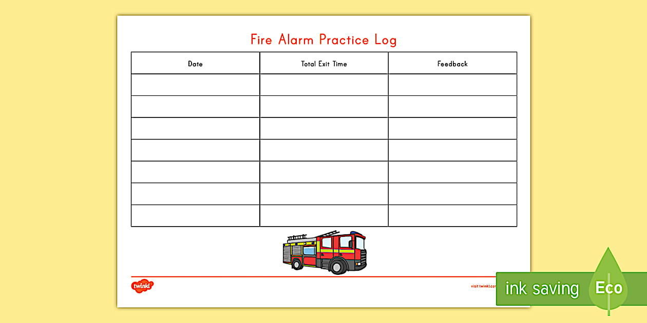 Fire Drill Log for Schools | Fire Prevention Week | Twinkl