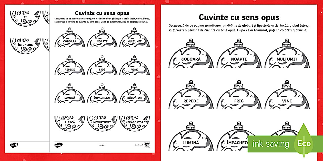 Cuvinte cu sens opus | Fișă de activitate Twinkl România